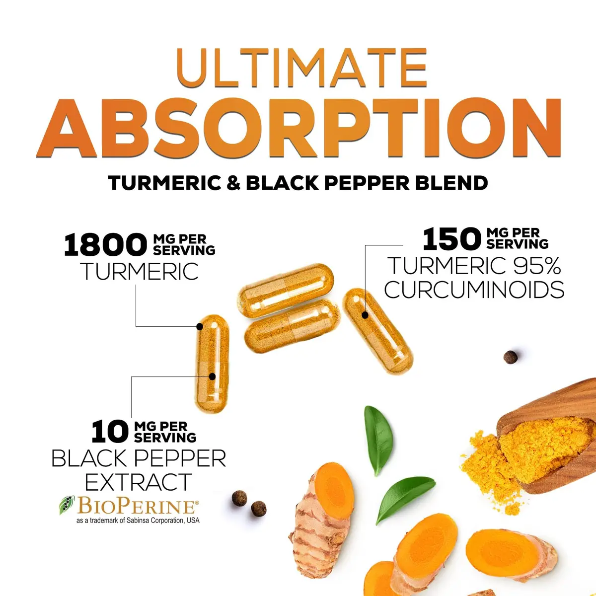 Nature's Nutrition Turmeric Curcumin 1950mg Non-GMO Herbal Supplement | Vegan Joint Support with BioPerine - view 6