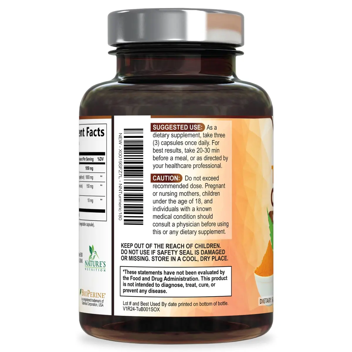 Nature's Nutrition Turmeric Curcumin 1950mg Non-GMO Herbal Supplement | Vegan Joint Support with BioPerine - view 8