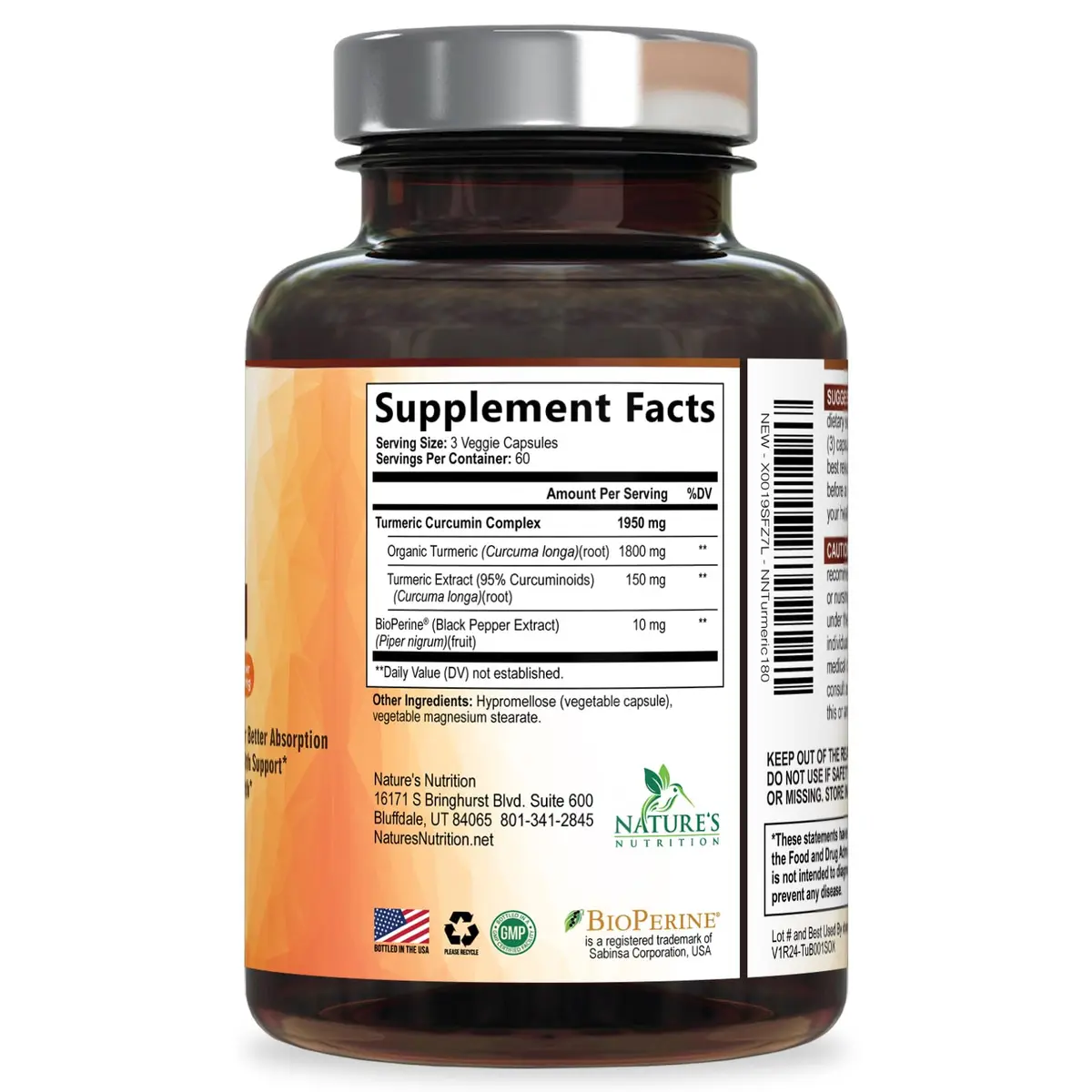 Nature's Nutrition Turmeric Curcumin 1950mg Non-GMO Herbal Supplement | Vegan Joint Support with BioPerine - view 9