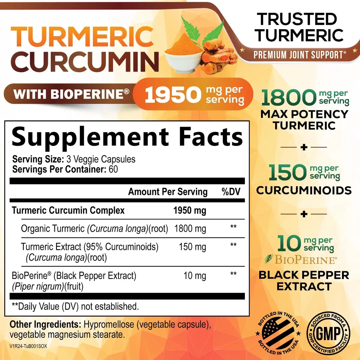 Nature's Nutrition Turmeric Curcumin 1950mg Non-GMO Herbal Supplement | Vegan Joint Support with BioPerine - view 2