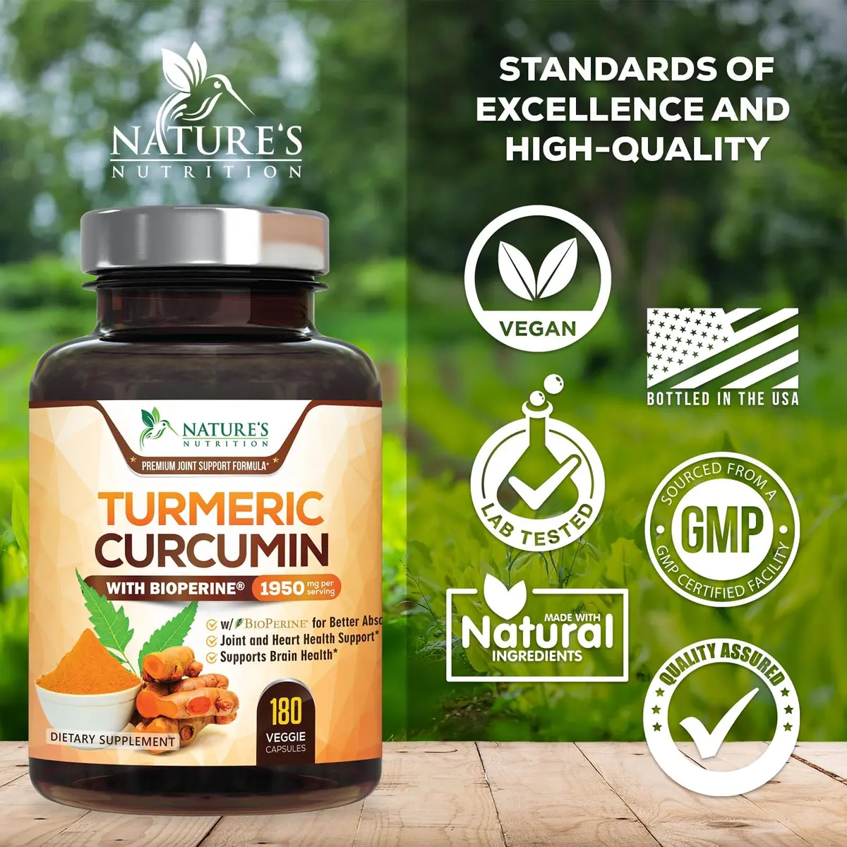Nature's Nutrition Turmeric Curcumin 1950mg Non-GMO Herbal Supplement | Vegan Joint Support with BioPerine - view 4