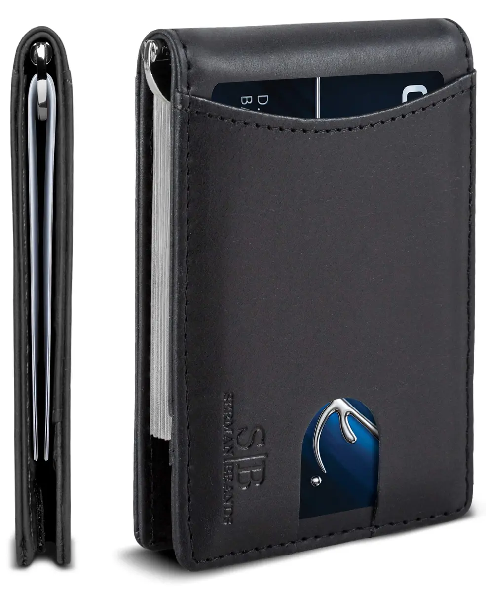 SERMAN BRANDS RFID Blocking Slim Bifold Genuine Leather Wallet for Men with Money Clip | Minimalist Front Pocket Design - main product image