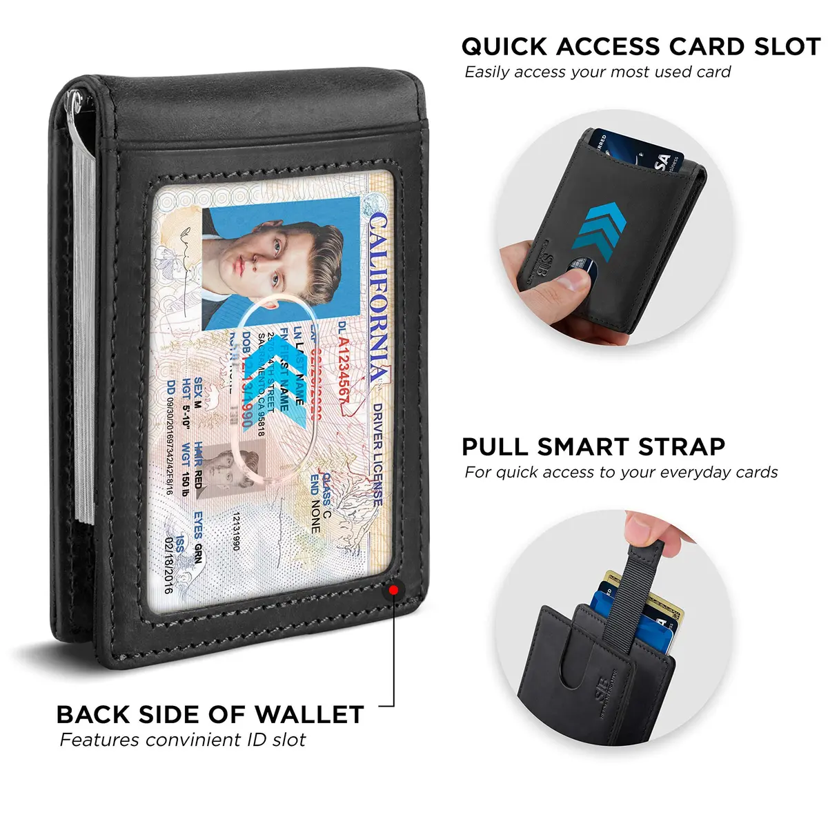 SERMAN BRANDS RFID Blocking Slim Bifold Genuine Leather Wallet for Men with Money Clip | Minimalist Front Pocket Design - view 4