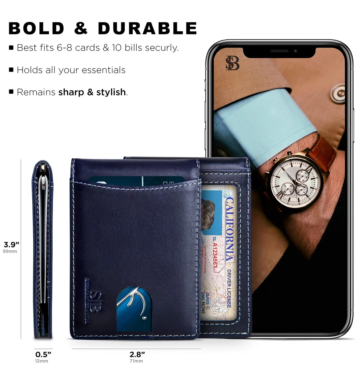 SERMAN BRANDS RFID Blocking Slim Bifold Leather Wallet Atlantic Blue | Minimalist Front Pocket Design (70-120 chars) - view 5