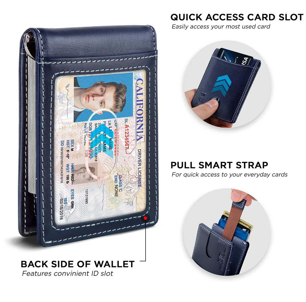 SERMAN BRANDS RFID Blocking Slim Bifold Leather Wallet Atlantic Blue | Minimalist Front Pocket Design (70-120 chars) - view 4