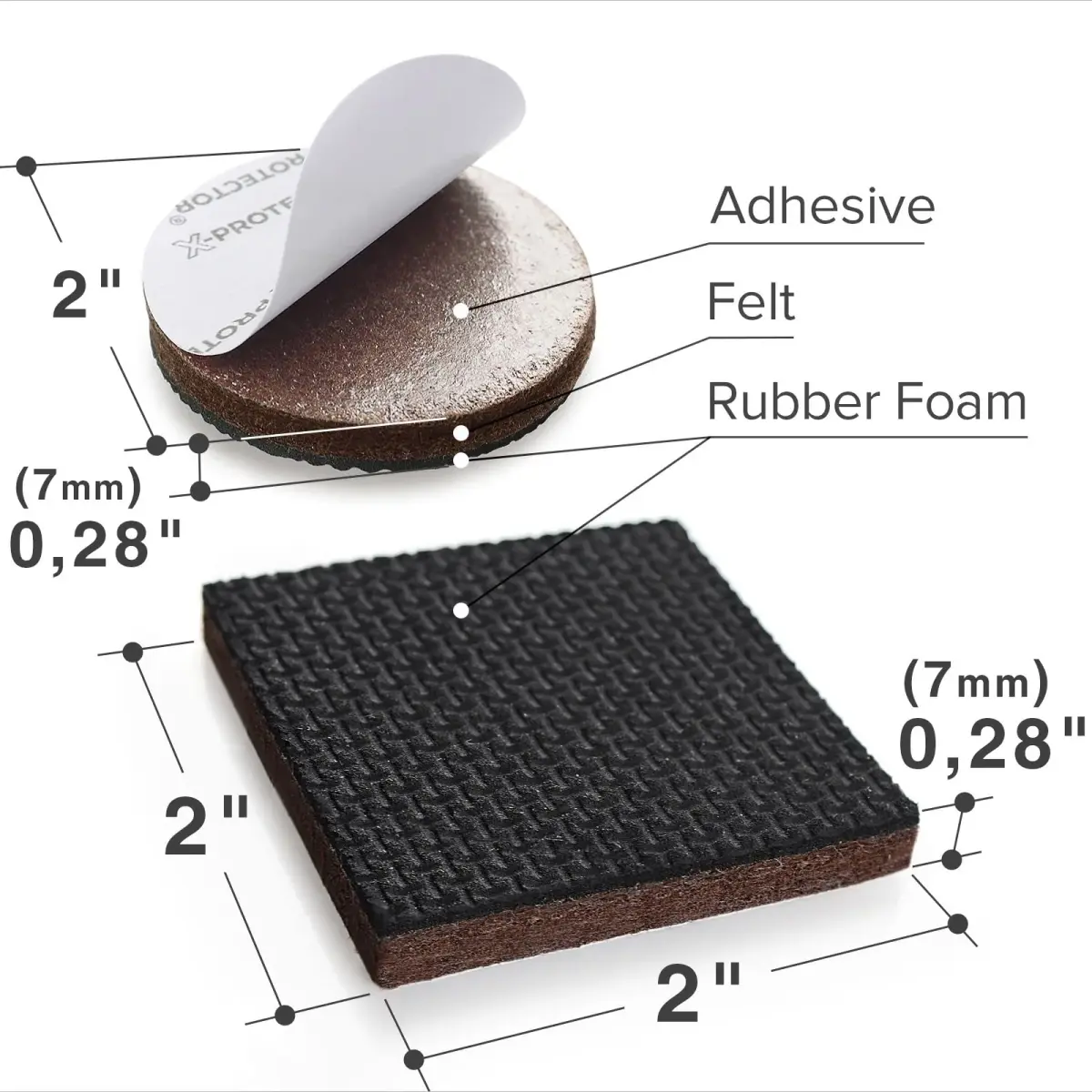 X-Protector 16 PCS 2" Non-Slip Furniture Pads | Round & Square Grippers for Hardwood, Tile, Laminate Floors - view 2