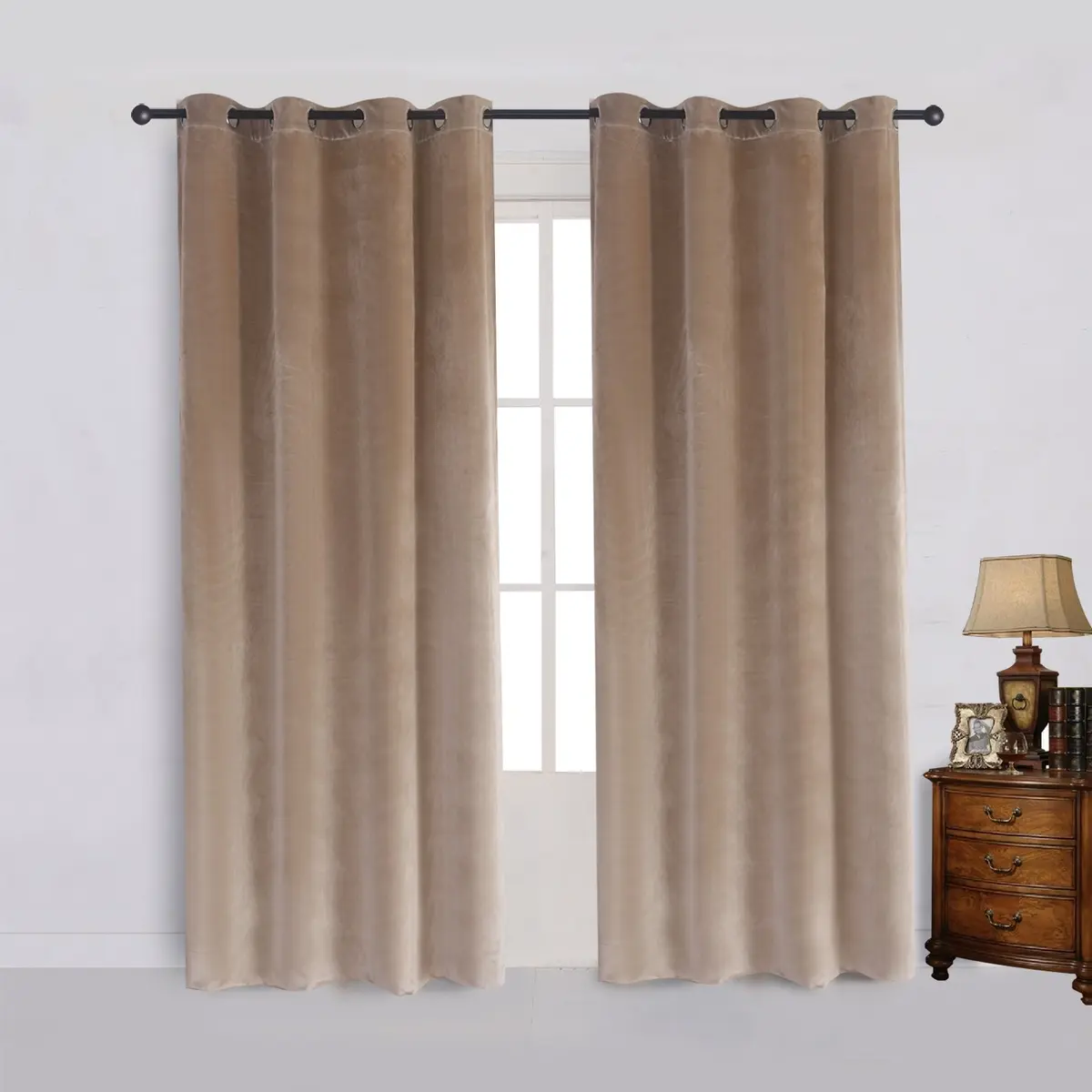Cherry Home Velvet Curtains Set of 2 Sand Color | Room Darkening Blackout Drapes (52x63 inches) - main product image