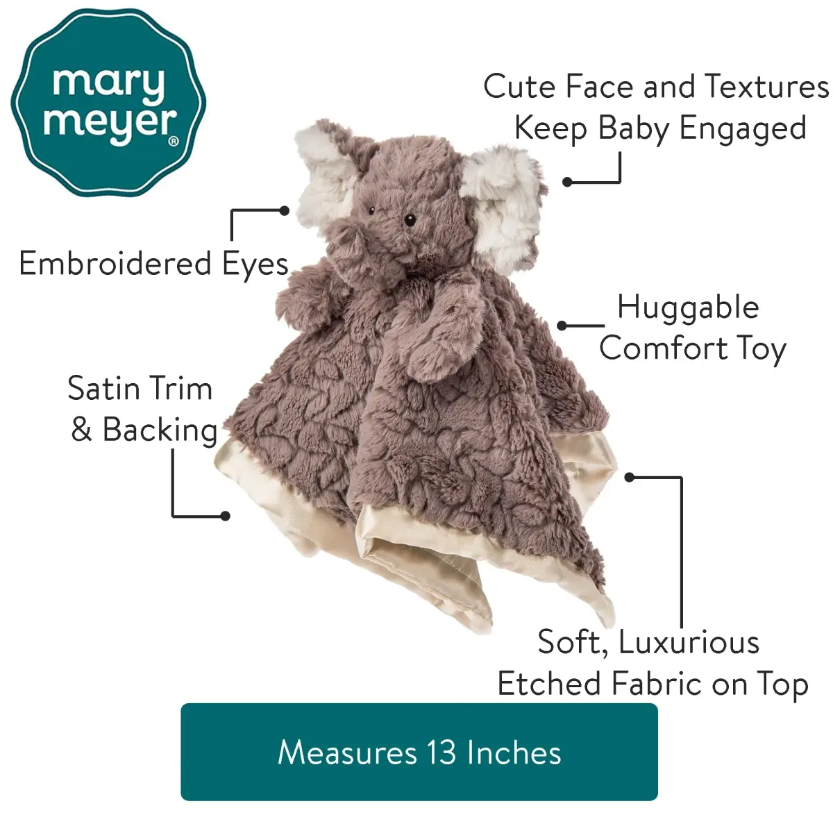 Mary Meyer Baby Lovey Putty Elephant Security Blanket 33cm (13 x 13-Inches) | Soft Snuggle Toy for Nursery - view 3