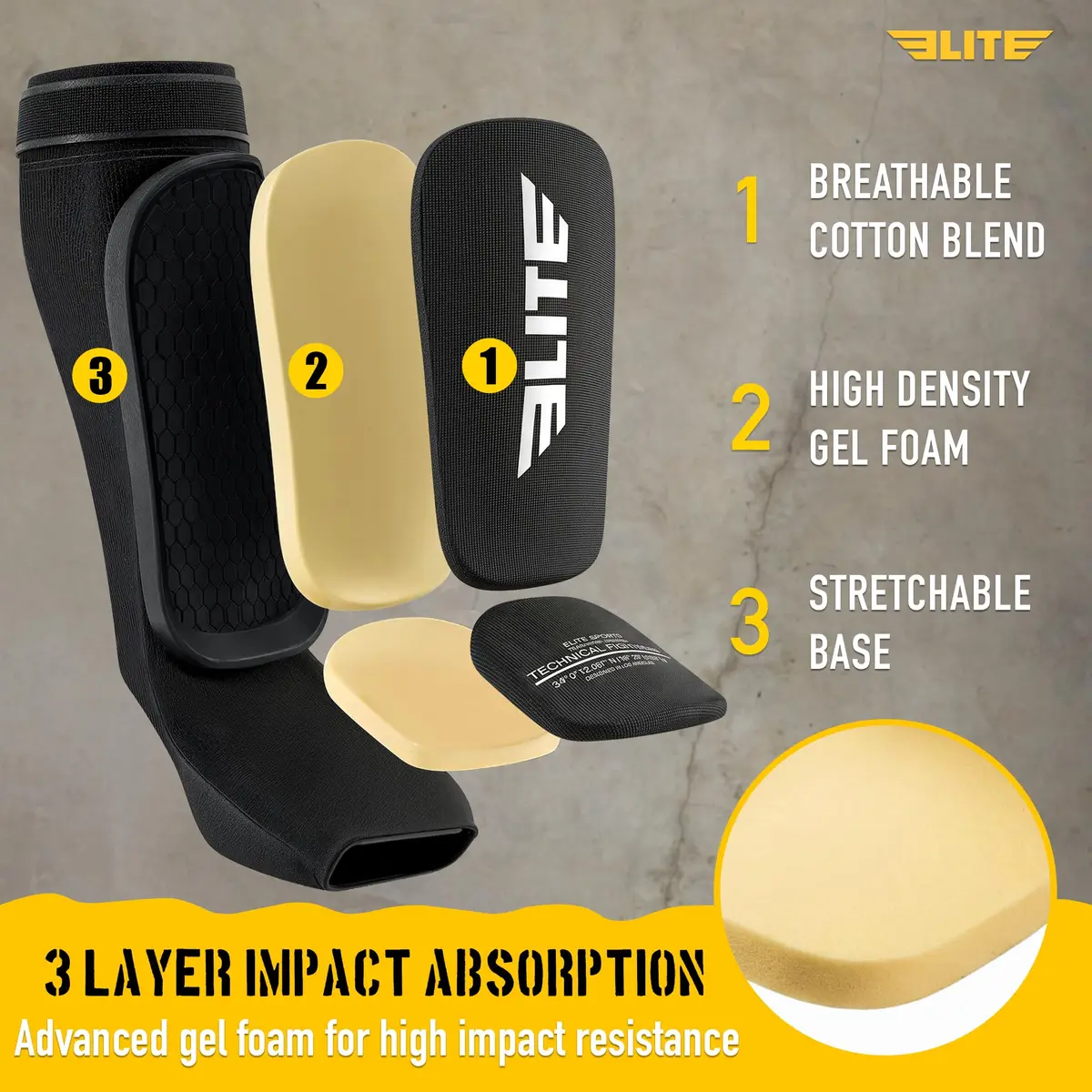 Elite Sports Kickboxing MMA Muay Thai Shin & Instep Guards Leg Pad Training Protective Gear Black/White (Pair, L/XL) - view 5
