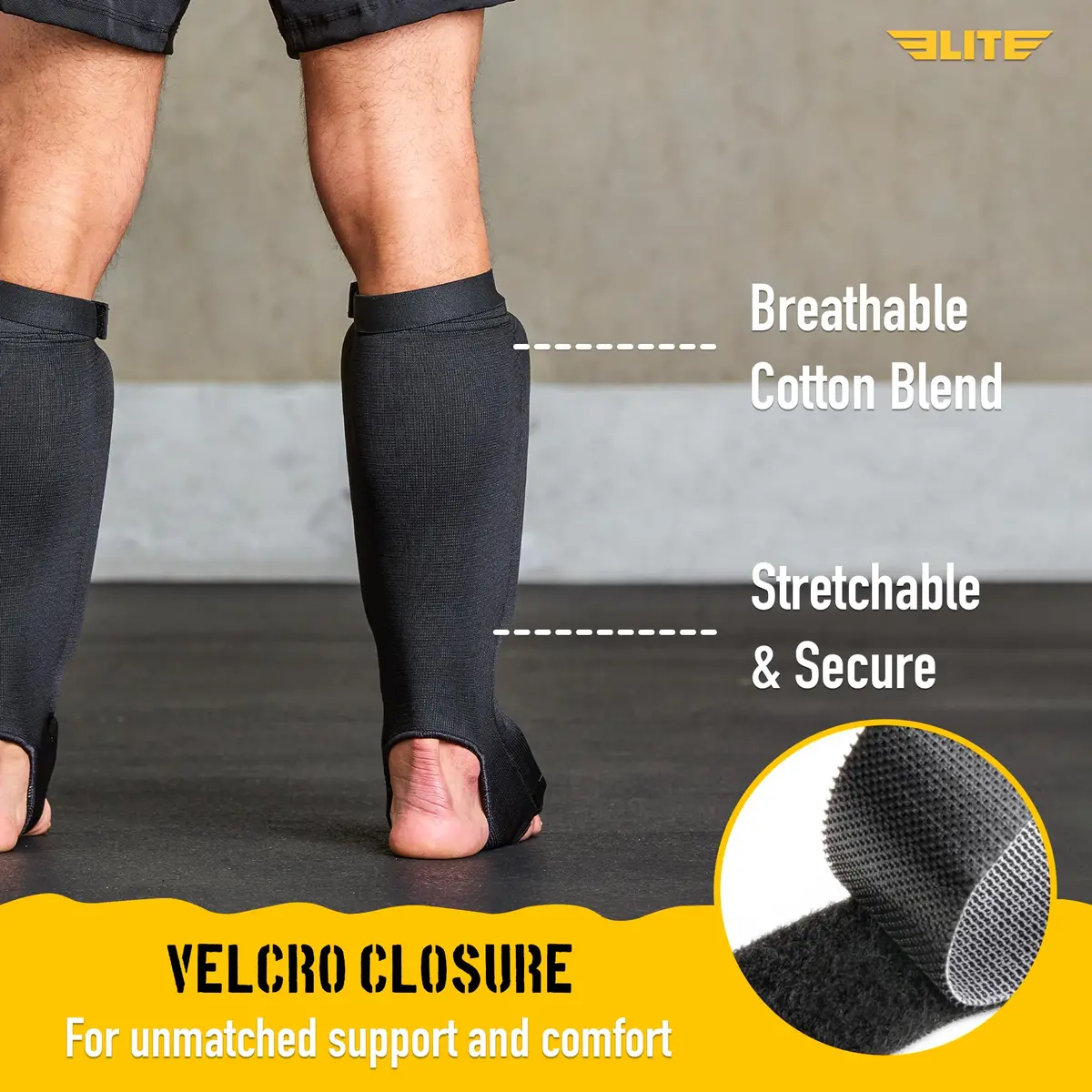 Elite Sports Kickboxing MMA Muay Thai Shin & Instep Guards Leg Pad Training Protective Gear Black/White (Pair, L/XL) - view 3