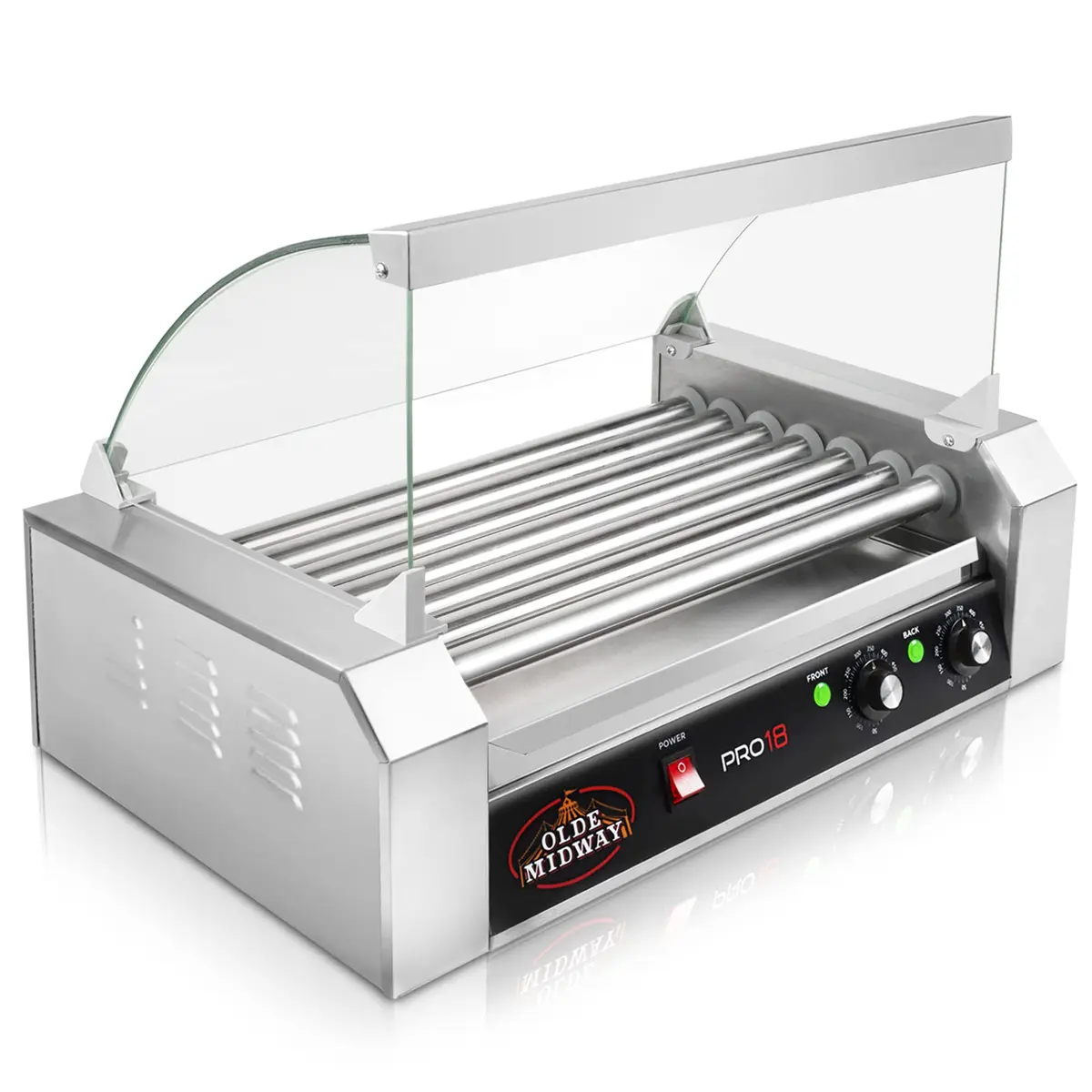OLDE MIDWAY Electric 18 Hot Dog 7 Roller Grill Cooker with Cover 900-Watt | Commercial Grade - view 2
