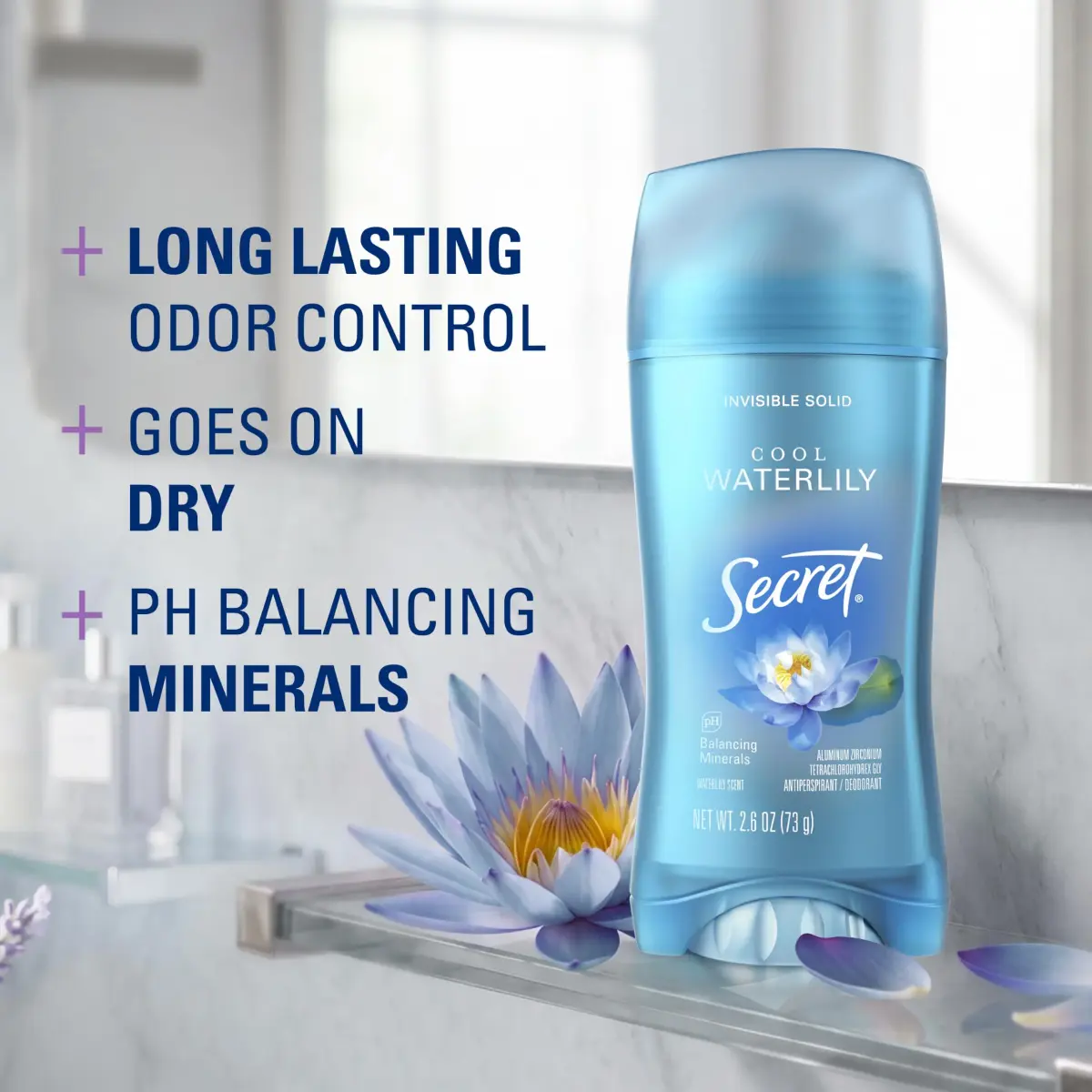 Secret Invisible Solid Antiperspirant Deodorant for Women, Waterlily Scent, 2.6 oz - view 2