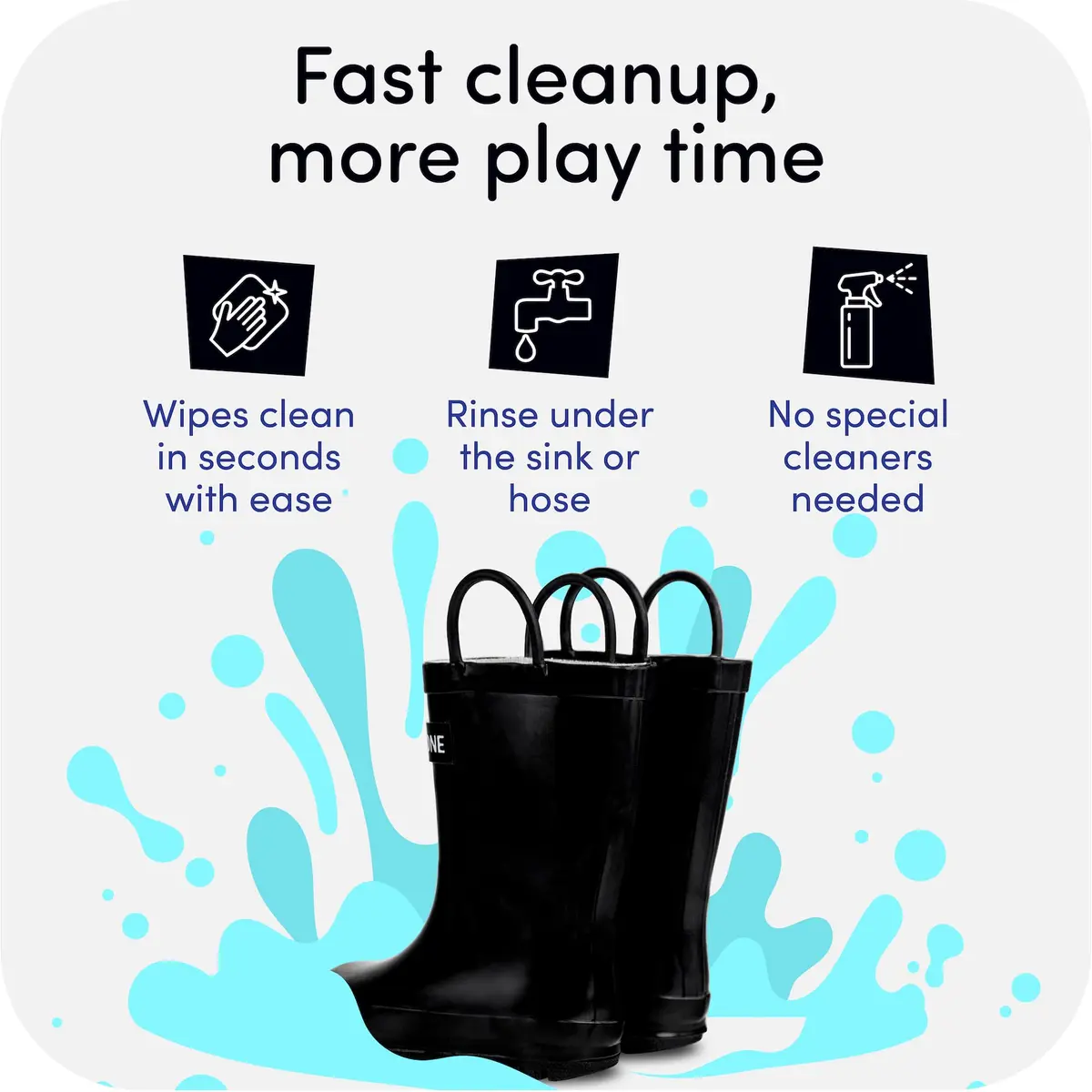LONECONE Kids Rain Boots for Girls and Boys - Shiny Black, 9 Toddler | Easy Wear & Clean, Child-Friendly Design - view 7
