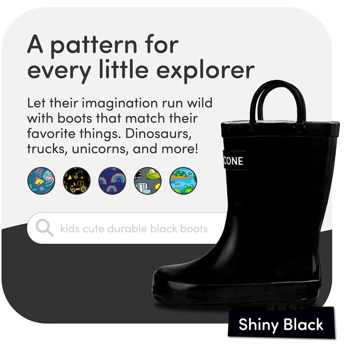LONECONE Kids Rain Boots for Girls and Boys - Shiny Black, 9 Toddler | Easy Wear & Clean, Child-Friendly Design - view 4