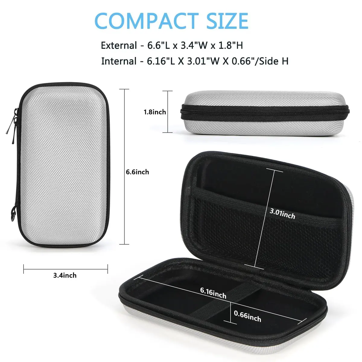 GLCON Small Tech Zipper Bag Organizer, Silver Shockproof EVA Carrying Case | Compact & Durable - view 3