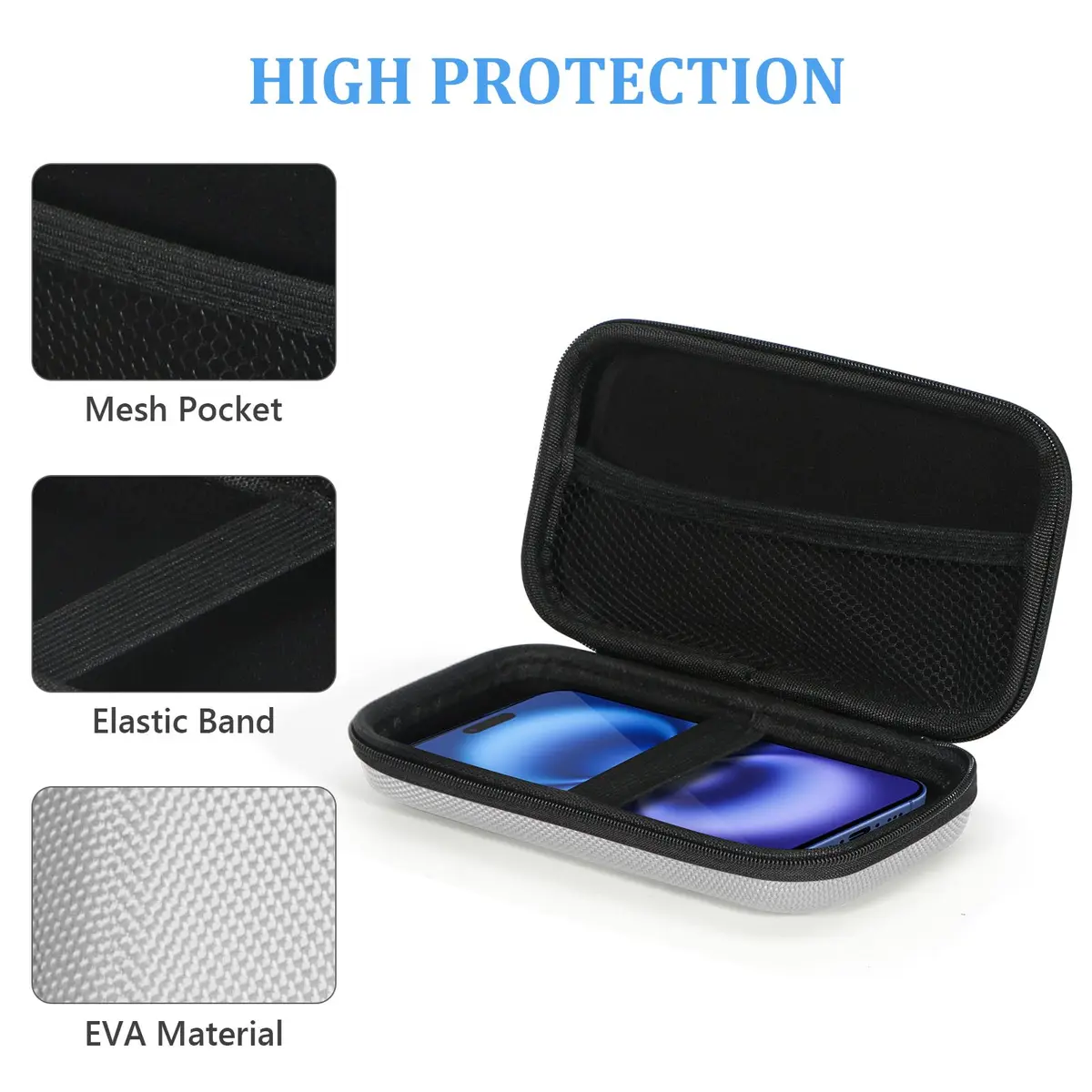 GLCON Small Tech Zipper Bag Organizer, Silver Shockproof EVA Carrying Case | Compact & Durable - view 4