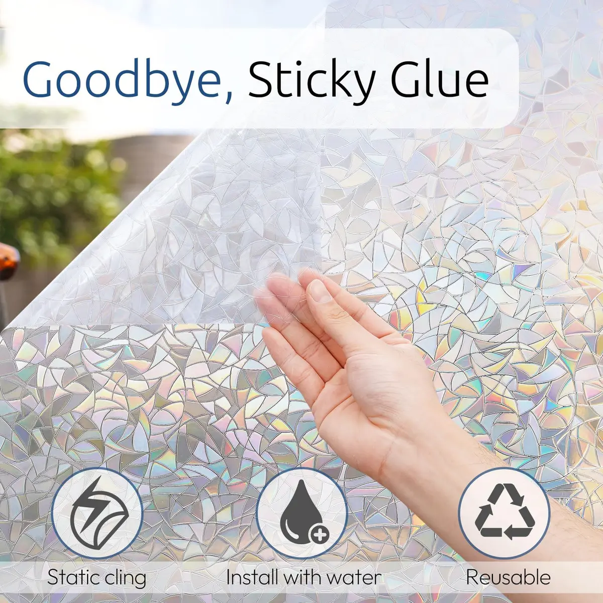 rabbitgoo Rainbow Window Privacy Film, Stained Glass Cling, 17.5" x 78.7" | Static, Reusable, UV Blocker for Home & Decor - view 5