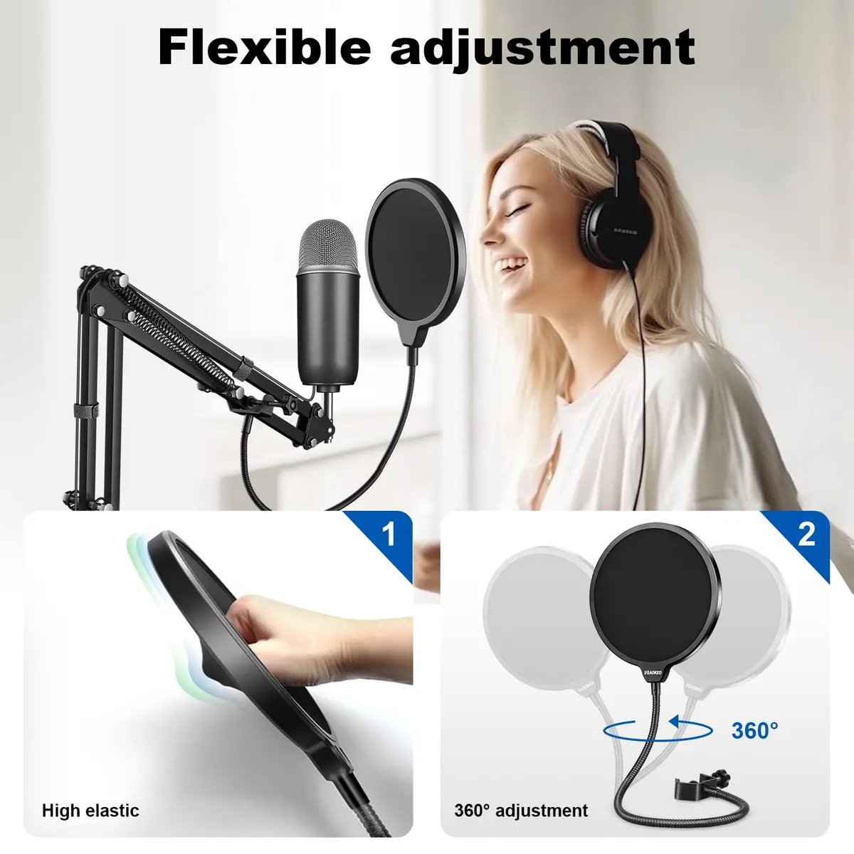 Aokeo Microphone Pop Filter Shield for Blue Yeti & All Microphones | Dual Layer Wind Screen with 360° Gooseneck Clamp - view 5