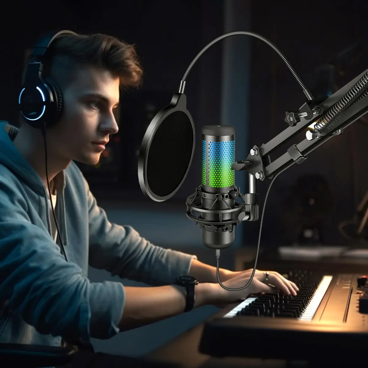 Aokeo Microphone Pop Filter Shield for Blue Yeti & All Microphones | Dual Layer Wind Screen with 360° Gooseneck Clamp - view 8