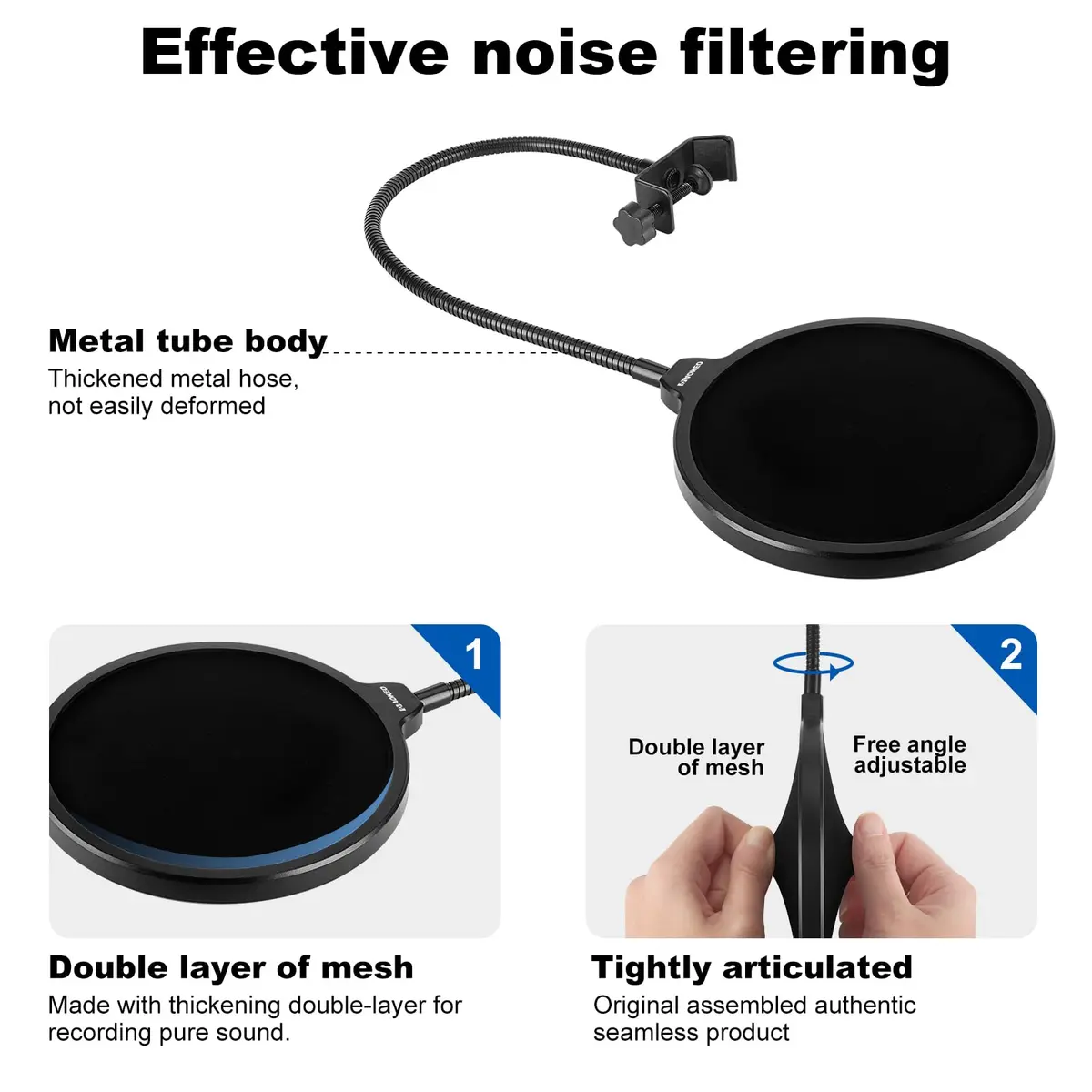 Aokeo Microphone Pop Filter Shield for Blue Yeti & All Microphones | Dual Layer Wind Screen with 360° Gooseneck Clamp - view 4