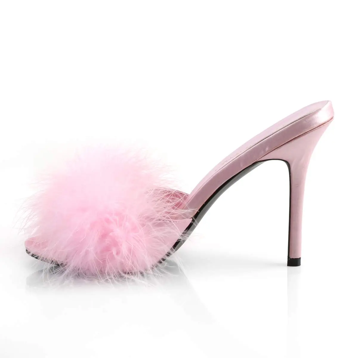 Fabulicious Classique-01F Marabou Slipper 4" Heel | Pink PU & Rubber Sole for Women - view 3