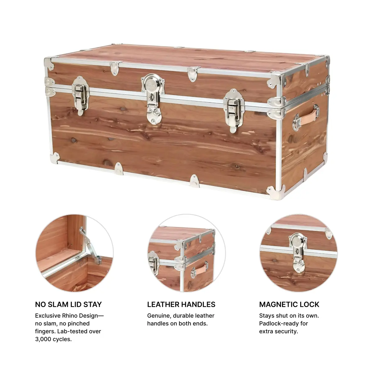 Rhino Trunk & Case Knotty Cedar Large Chest | Lockable, Heirloom-Quality Storage Trunk (32"L x 18"W x 14"H) - view 4