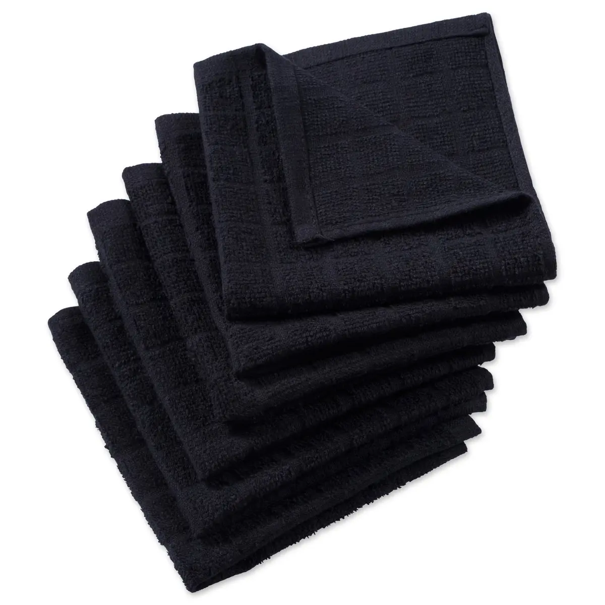DII Basic Terry Collection Solid Windowpane Dishcloth Set, 12x12 in Black, 6 Piece | Absorbent Cotton Kitchen Essentials - main product image
