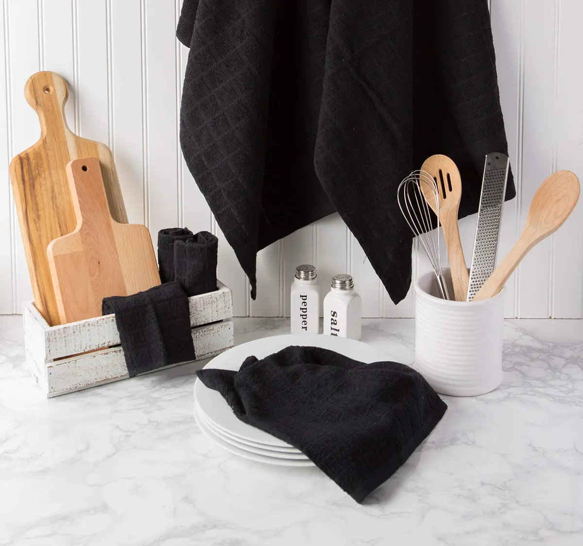 DII Basic Terry Collection Solid Windowpane Dishcloth Set, 12x12 in Black, 6 Piece | Absorbent Cotton Kitchen Essentials - view 6