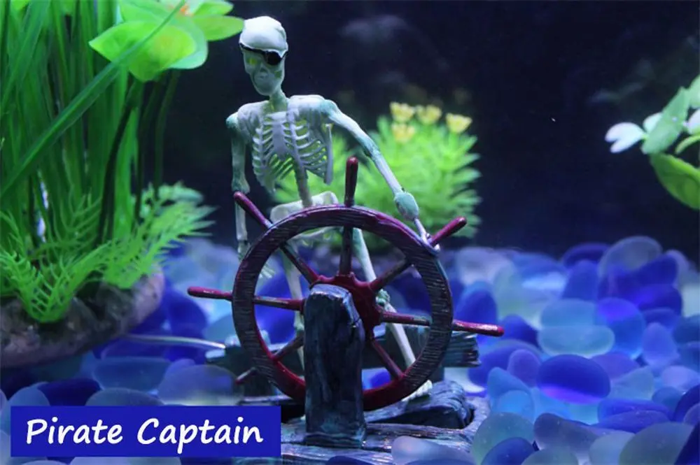 Bestgle Aquarium Decor Skeleton Pirate Captain 9x6x13cm | Active Air-Driven Fish Tank Ornament - view 6
