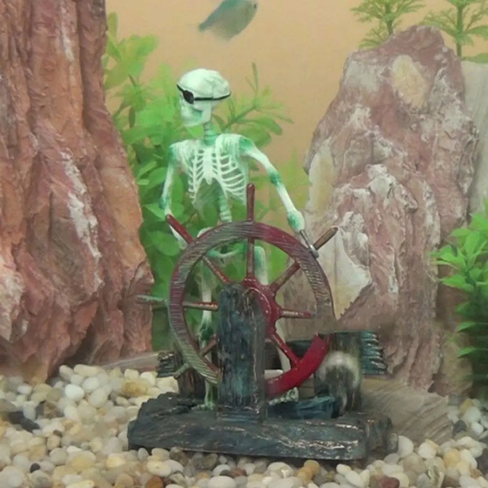 Bestgle Aquarium Decor Skeleton Pirate Captain 9x6x13cm | Active Air-Driven Fish Tank Ornament - view 7