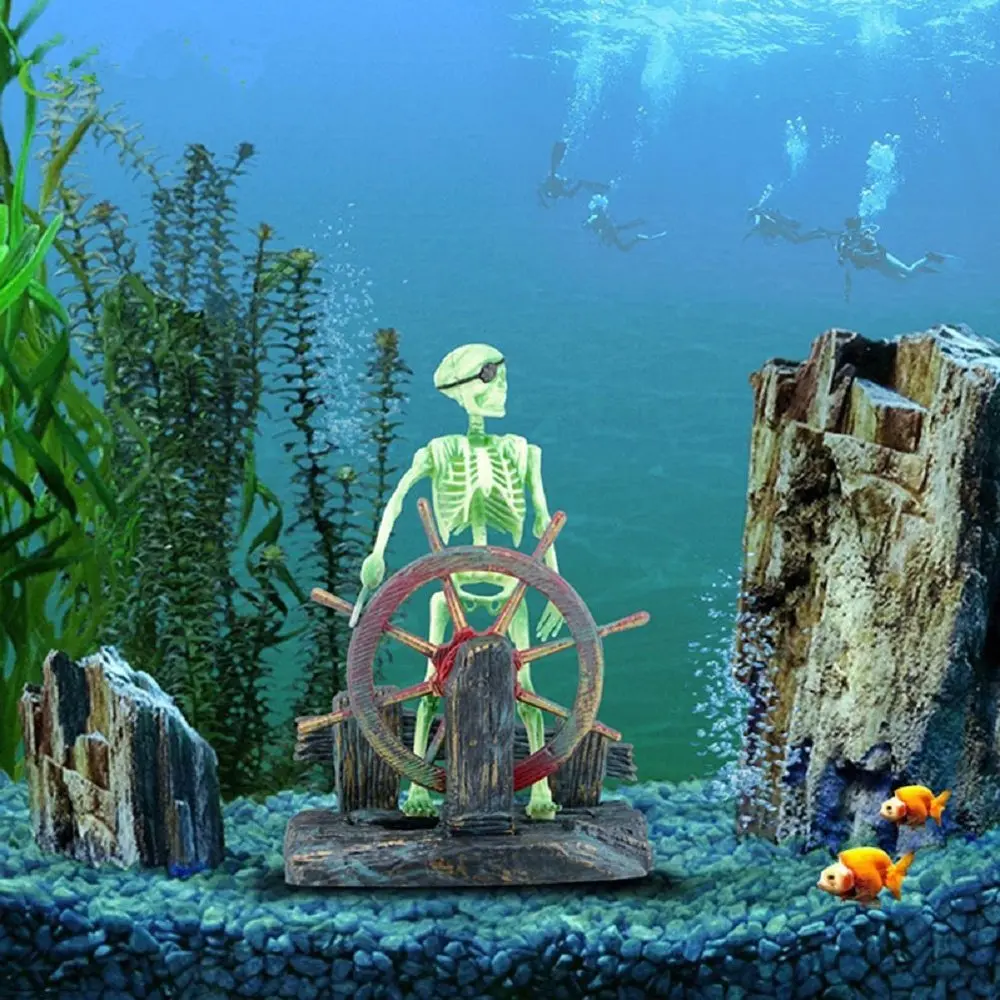Bestgle Aquarium Decor Skeleton Pirate Captain 9x6x13cm | Active Air-Driven Fish Tank Ornament - view 2