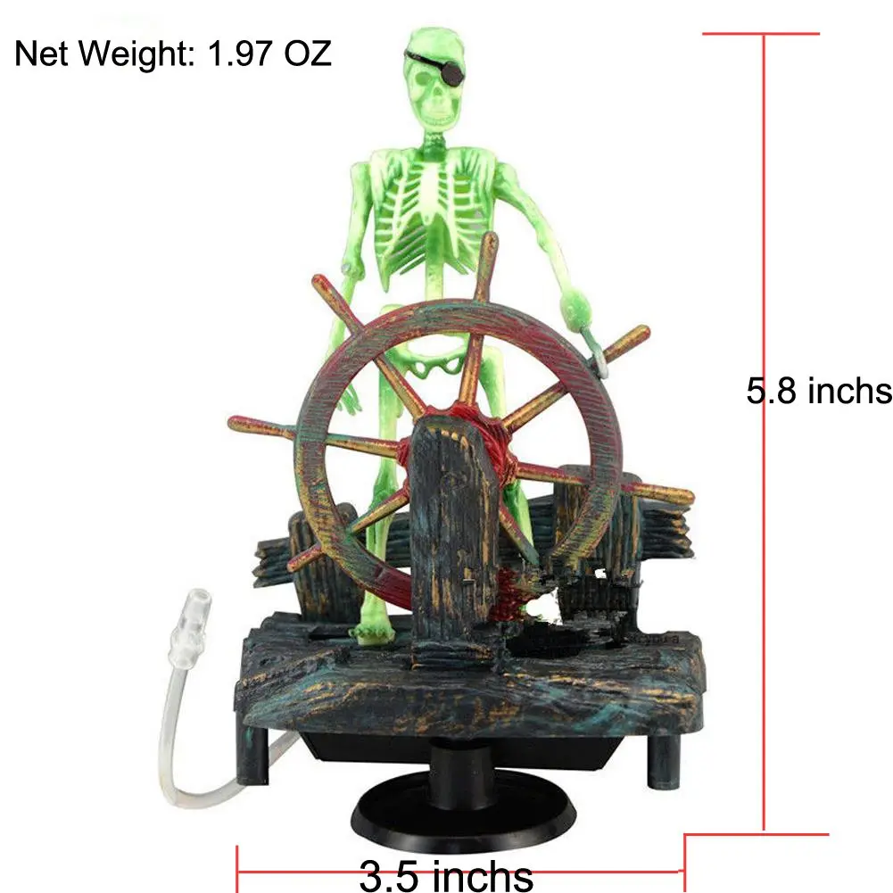 Bestgle Aquarium Decor Skeleton Pirate Captain 9x6x13cm | Active Air-Driven Fish Tank Ornament - view 3
