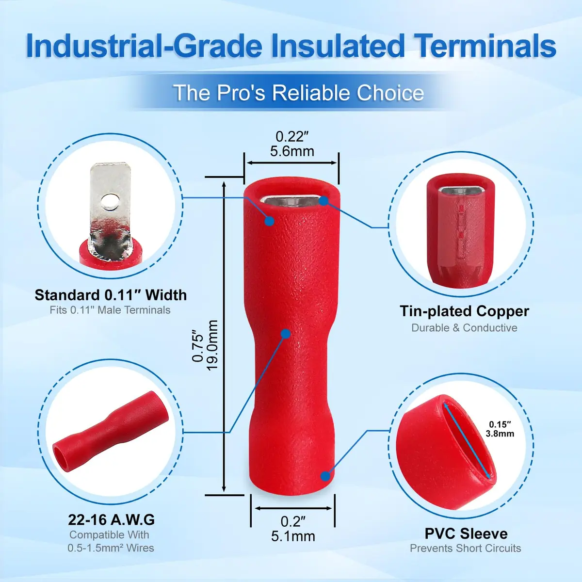 Baomain Fully Insulated Female Spade Terminals 22-16 AWG | Secure & Durable Electrical Connectors - view 2