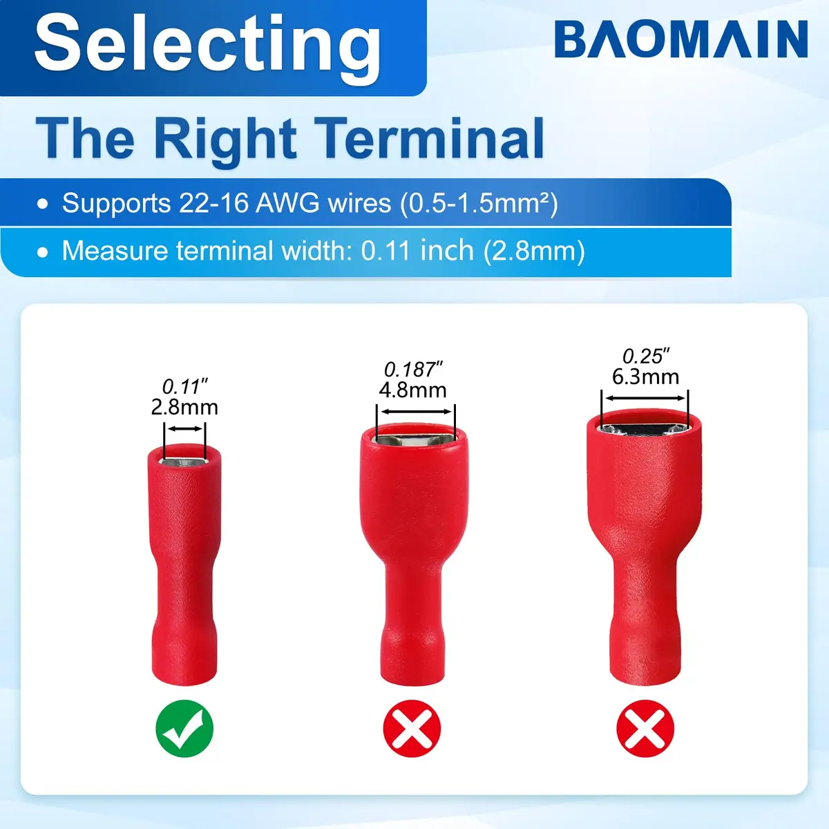 Baomain Fully Insulated Female Spade Terminals 22-16 AWG | Secure & Durable Electrical Connectors - view 4