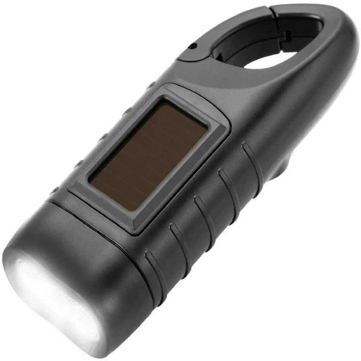 Simpeak Hand Cranking Solar Powered Flashlight, Rechargeable Emergency LED Flashlight Carabiner Dynamo Quick Snap Clip Backpack Flashlight Torch for Outdoor Camping Climbing Hiking (Black) - main product image
