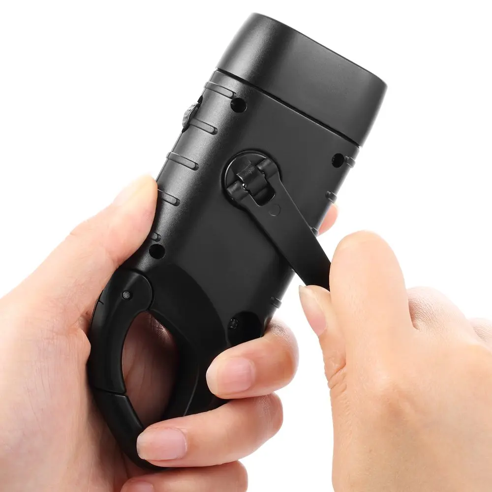 Simpeak Hand Cranking Solar Powered Flashlight, Rechargeable Emergency LED Flashlight Carabiner Dynamo Quick Snap Clip Backpack Flashlight Torch for Outdoor Camping Climbing Hiking (Black) - view 4