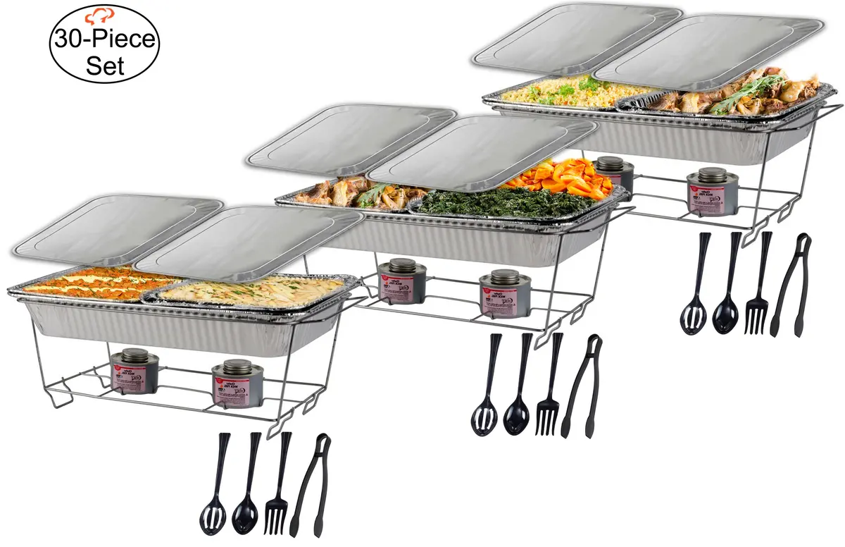 Tiger Chef Disposable Chafing Dishes for Buffet Set - Full-Size Disposable Wire Chafer Stand Kit - 30-Piece Catering Set for Parties Includes Chafer Pans Disposable Serving Utensils | Cost-Effective Buffet Solution - view 4