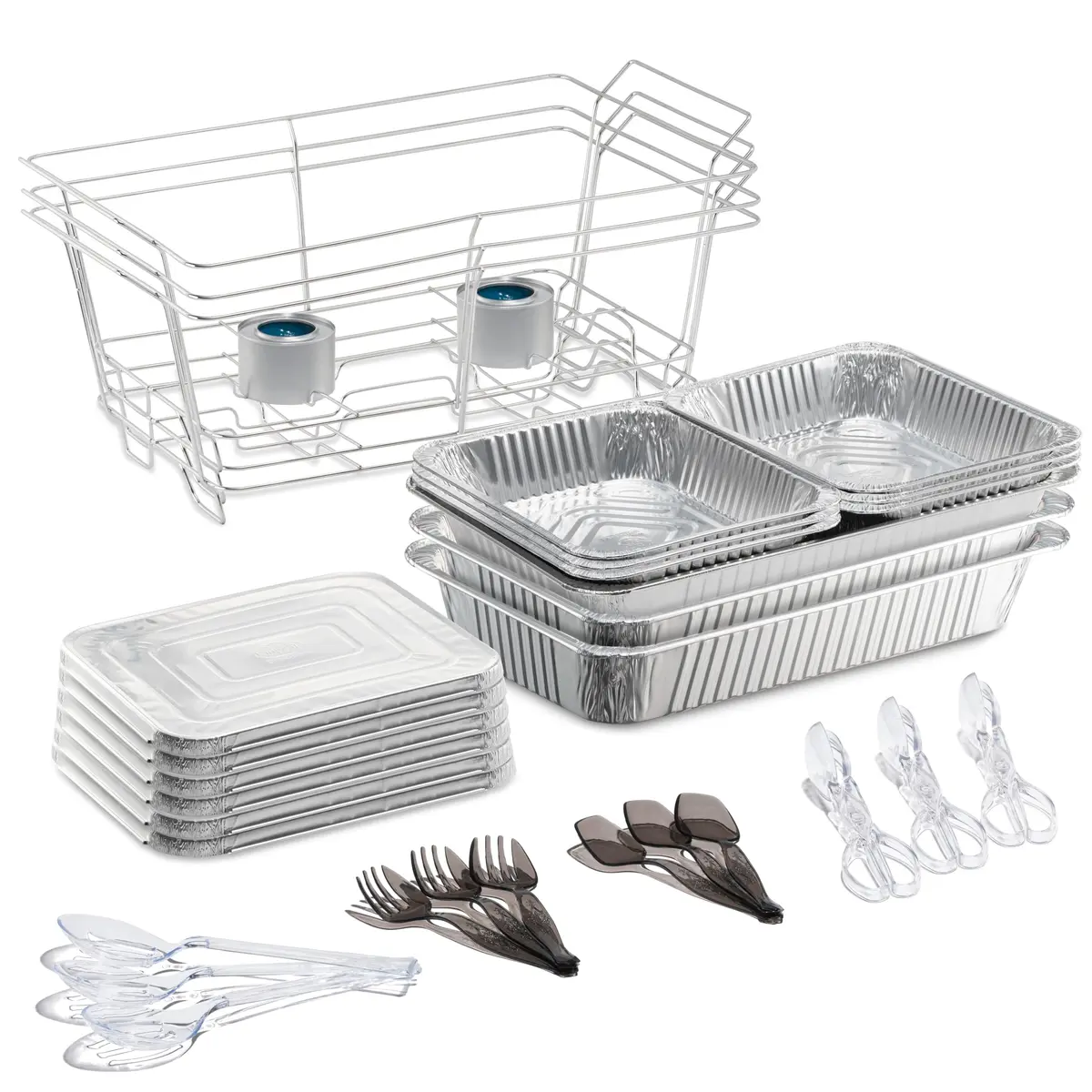 Tiger Chef Disposable Chafing Dishes for Buffet Set - Full-Size Disposable Wire Chafer Stand Kit - 30-Piece Catering Set for Parties Includes Chafer Pans Disposable Serving Utensils | Cost-Effective Buffet Solution - main product image