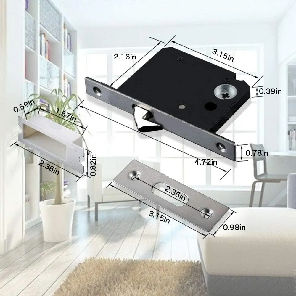 CCJH Privacy Pocket Door Lock Handle with Key, Zinc Alloy Brushed Nickel Silver 160mm (6.3" x 1.77") | Modern Interior Furniture Hardware - view 3