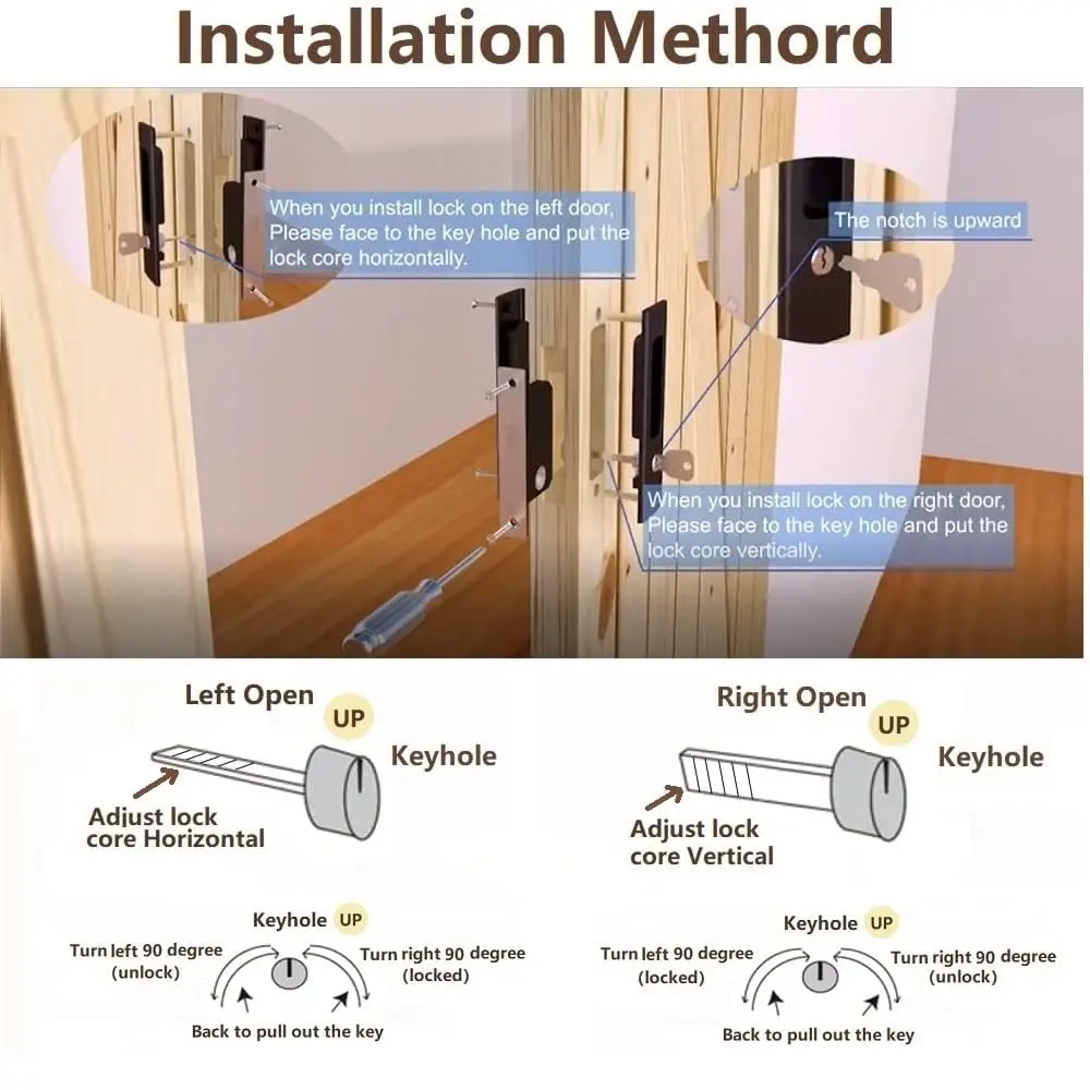 CCJH Privacy Pocket Door Lock Handle with Key, Zinc Alloy Brushed Nickel Silver 160mm (6.3" x 1.77") | Modern Interior Furniture Hardware - view 4