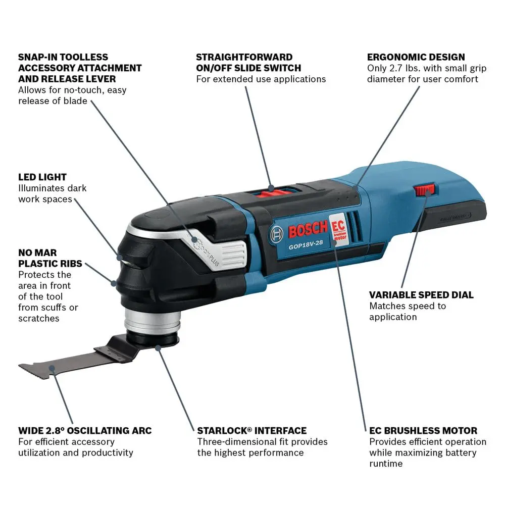 Bosch GOP18V-28N 18V EC Brushless Oscillating Multi-Tool | Versatile, Compact, StarlockPlus for Quick-Change (Bare Tool) - view 2