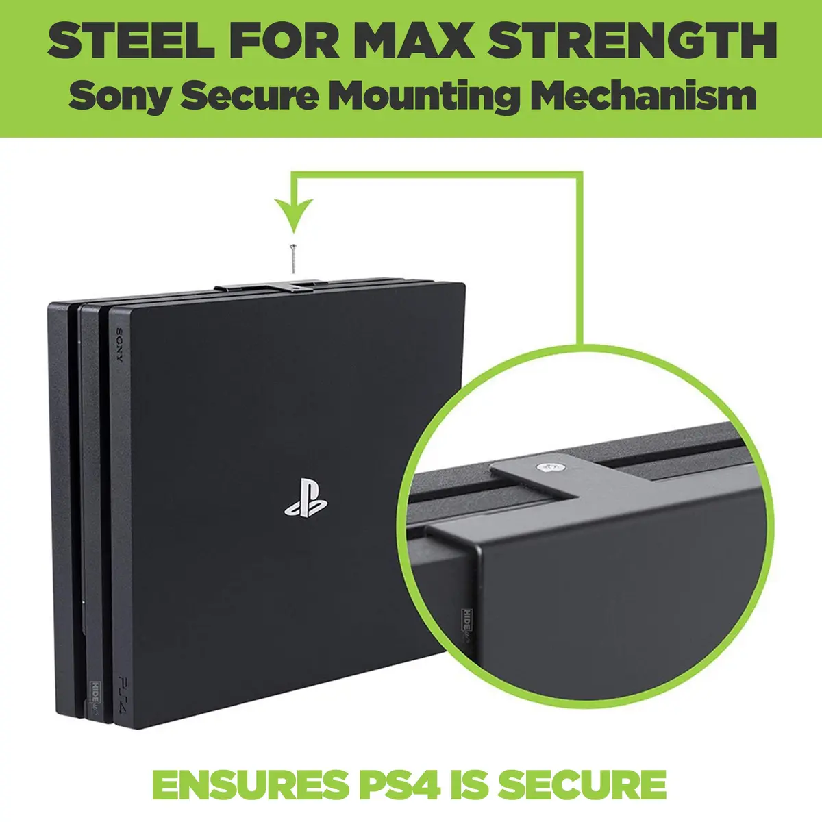 HIDEit Mounts PS4 Pro Wall Mount Bundle | Steel Wall Mount for PS4 Pro & Controllers, VESA & Under-Desk Compatible, Heavy-Duty Steel, Black - view 4