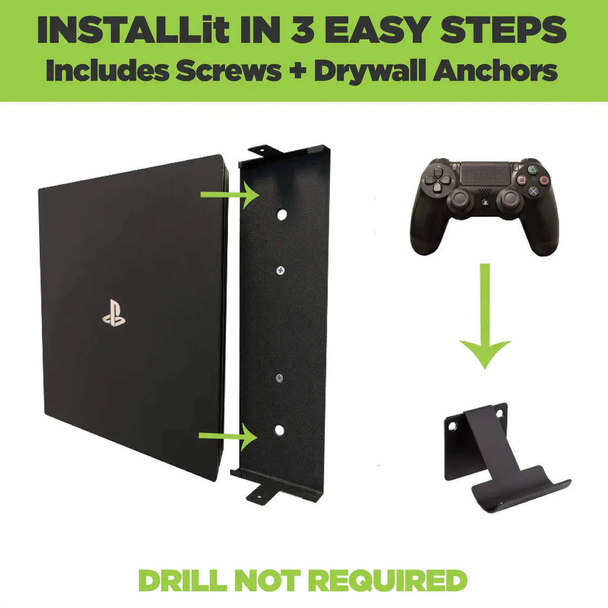 HIDEit Mounts PS4 Pro Wall Mount Bundle | Steel Wall Mount for PS4 Pro & Controllers, VESA & Under-Desk Compatible, Heavy-Duty Steel, Black - view 6