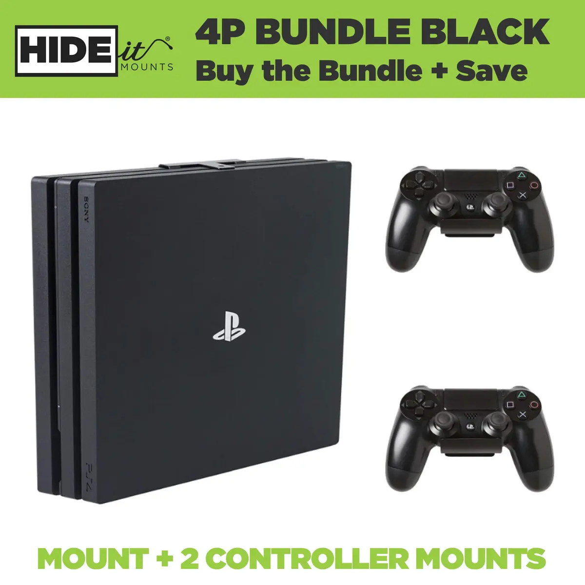 HIDEit Mounts PS4 Pro Wall Mount Bundle | Steel Wall Mount for PS4 Pro & Controllers, VESA & Under-Desk Compatible, Heavy-Duty Steel, Black - view 2