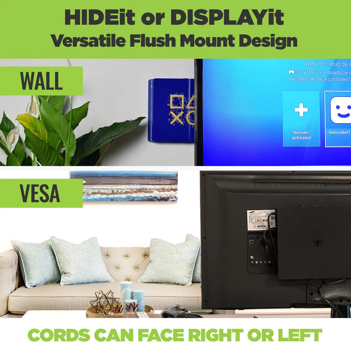 HIDEit Mounts PS4 Pro Wall Mount Bundle | Steel Wall Mount for PS4 Pro & Controllers, VESA & Under-Desk Compatible, Heavy-Duty Steel, Black - view 3