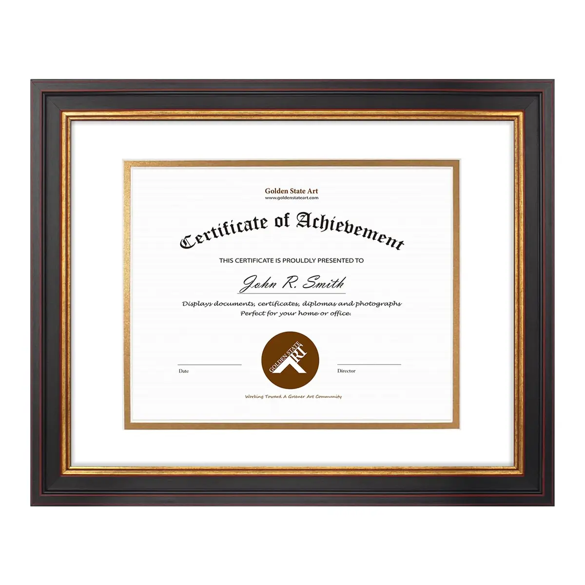 Golden State Art 11x14 Frame White Over Gold Double Mat for 8x10 Diploma | Elegant Wall Certificate & Photo Display - main product image