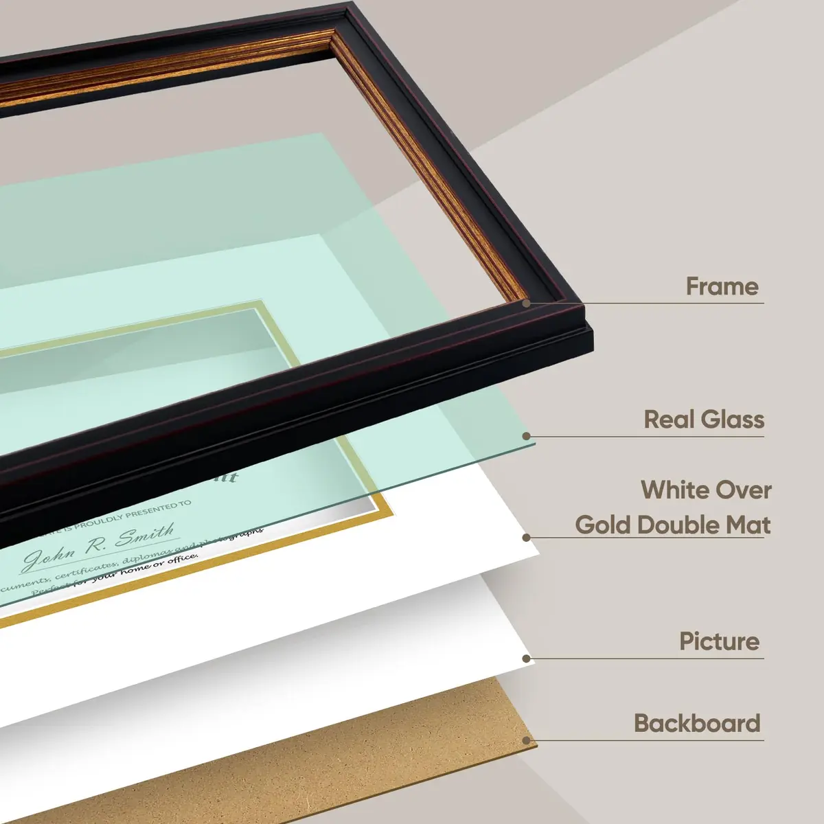 Golden State Art 11x14 Frame White Over Gold Double Mat for 8x10 Diploma | Elegant Wall Certificate & Photo Display - view 5