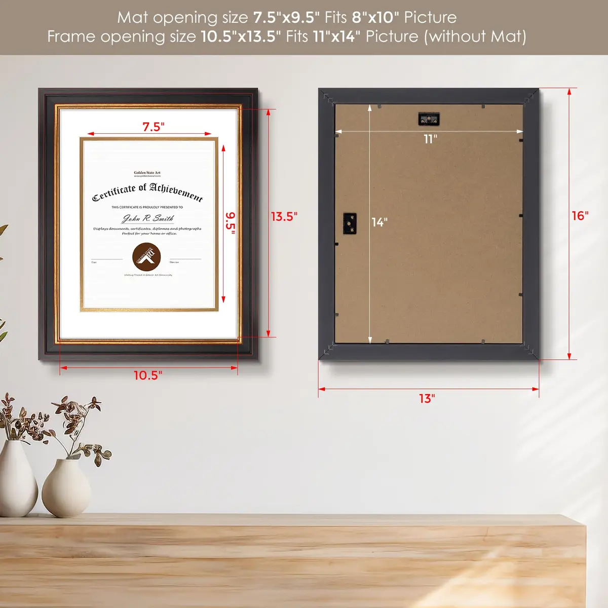 Golden State Art 11x14 Frame White Over Gold Double Mat for 8x10 Diploma | Elegant Wall Certificate & Photo Display - view 3
