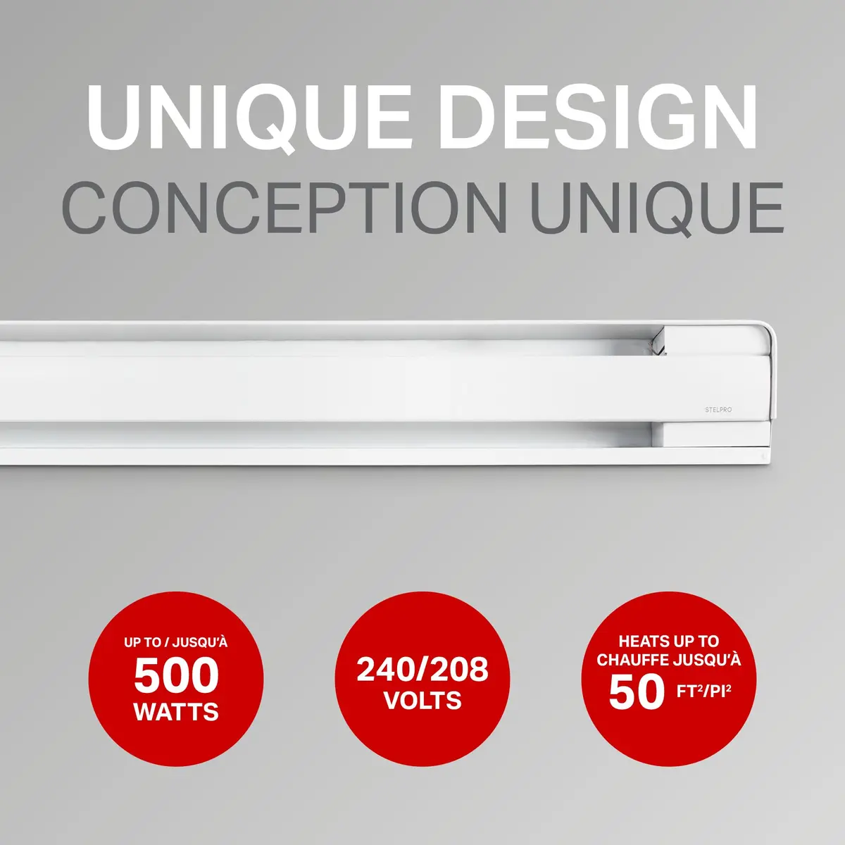 Stelpro B0502W B Series Baseboard Heater 500W 240V | Modern, Durable Wall-Mounted Heating for Living Room - view 3