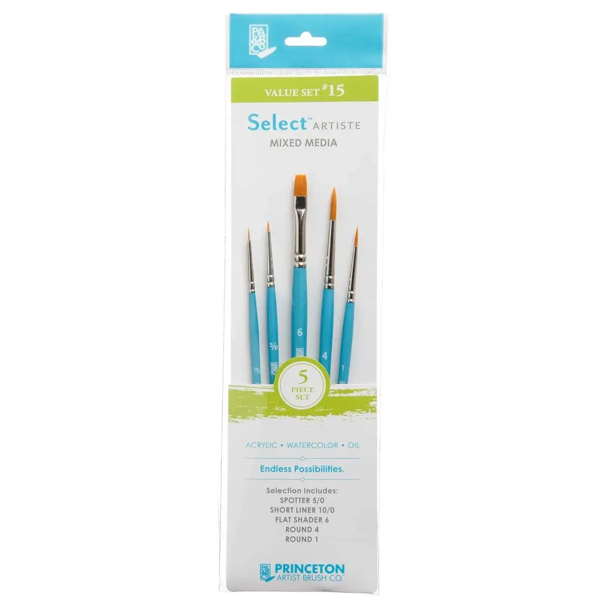 Princeton Select Artiste Brush Set No. 15, Synthetic, 5 Piece | Versatile All-Media Artist Brushes - main product image
